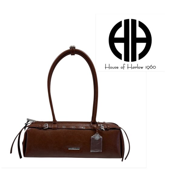 House of Harlow 1960 - Barrel Shoulder Bag - Brown Vegan Leather - NWT - Picture 1 of 13